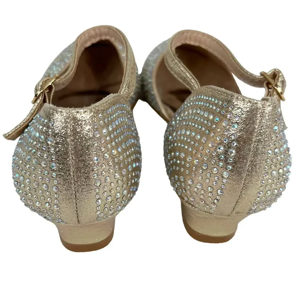 Badgley Mischka Girls Metallic Dress Shoes 3 Rhinestones Light Gold BM84031